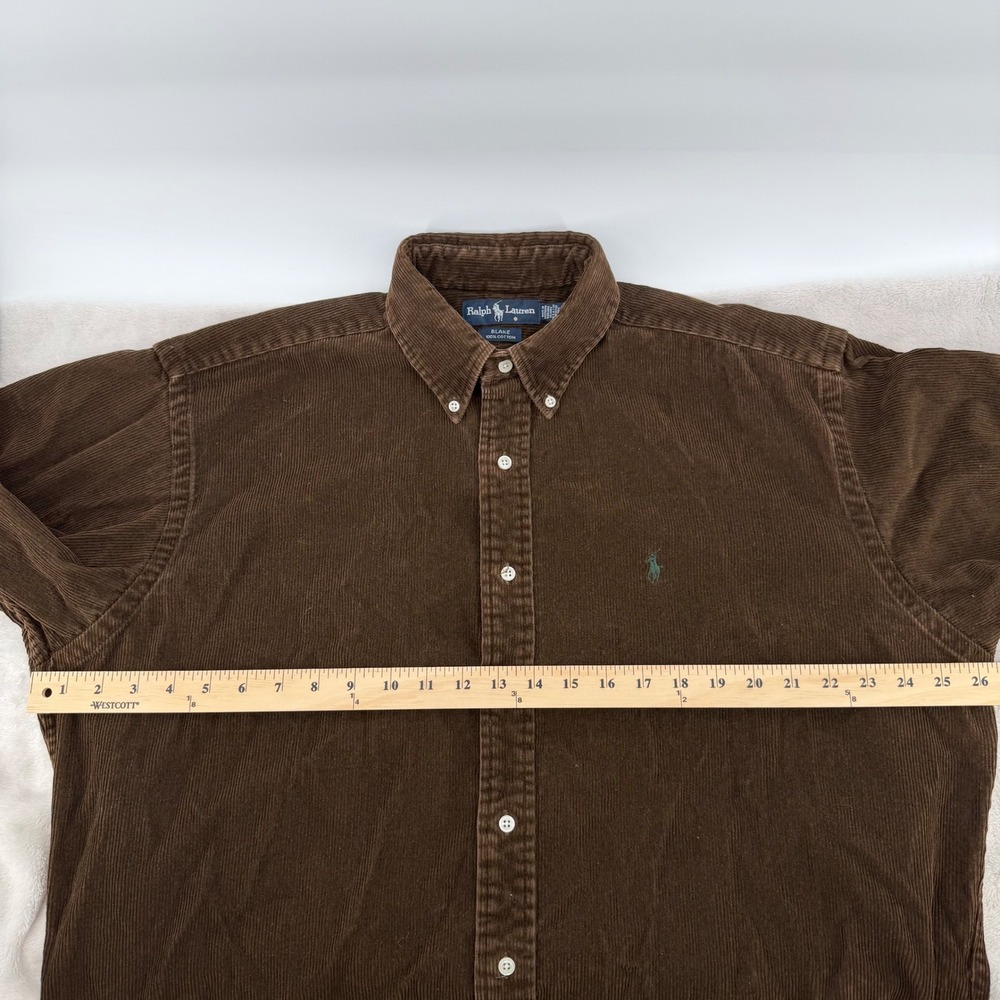 Ralph Lauren Mens Large Blake Corduroy Button Down Shirt Brown Long Sleeve Pony - Picture 5 of 10